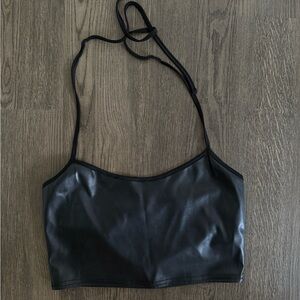 PrettyLittleThing Black Leather Crop Top